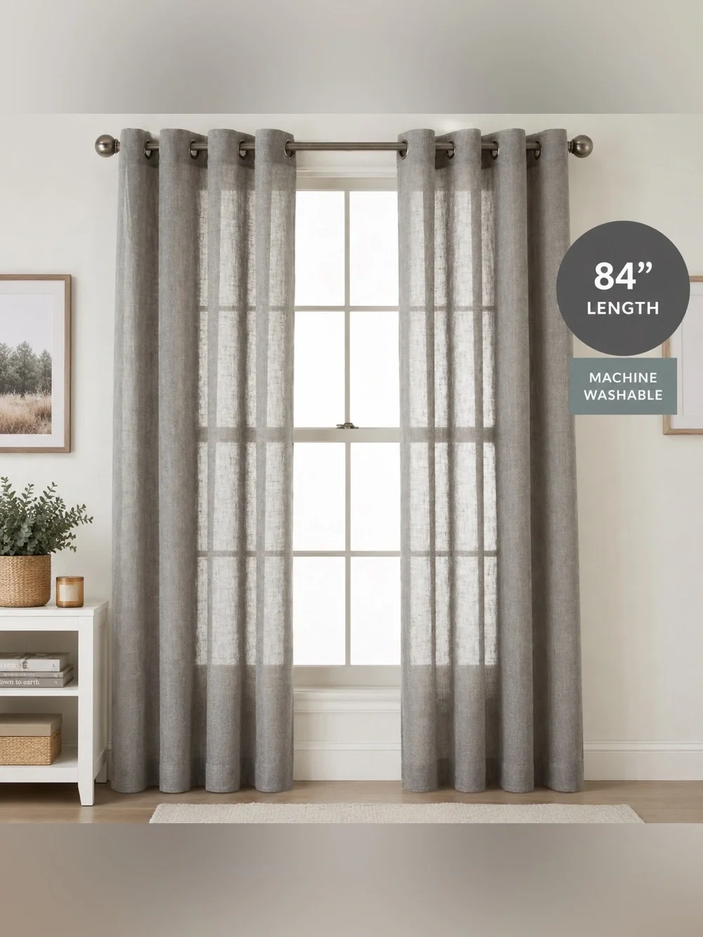 JCPenney Home Bayview Gray Sheer Grommet Curtain Panel 84” set of Two